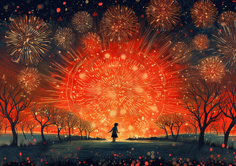 中国传统春节烟花艳丽下的小孩插画,插画/手绘图,插画/手绘图库,插画/手绘图下载,插画/手绘